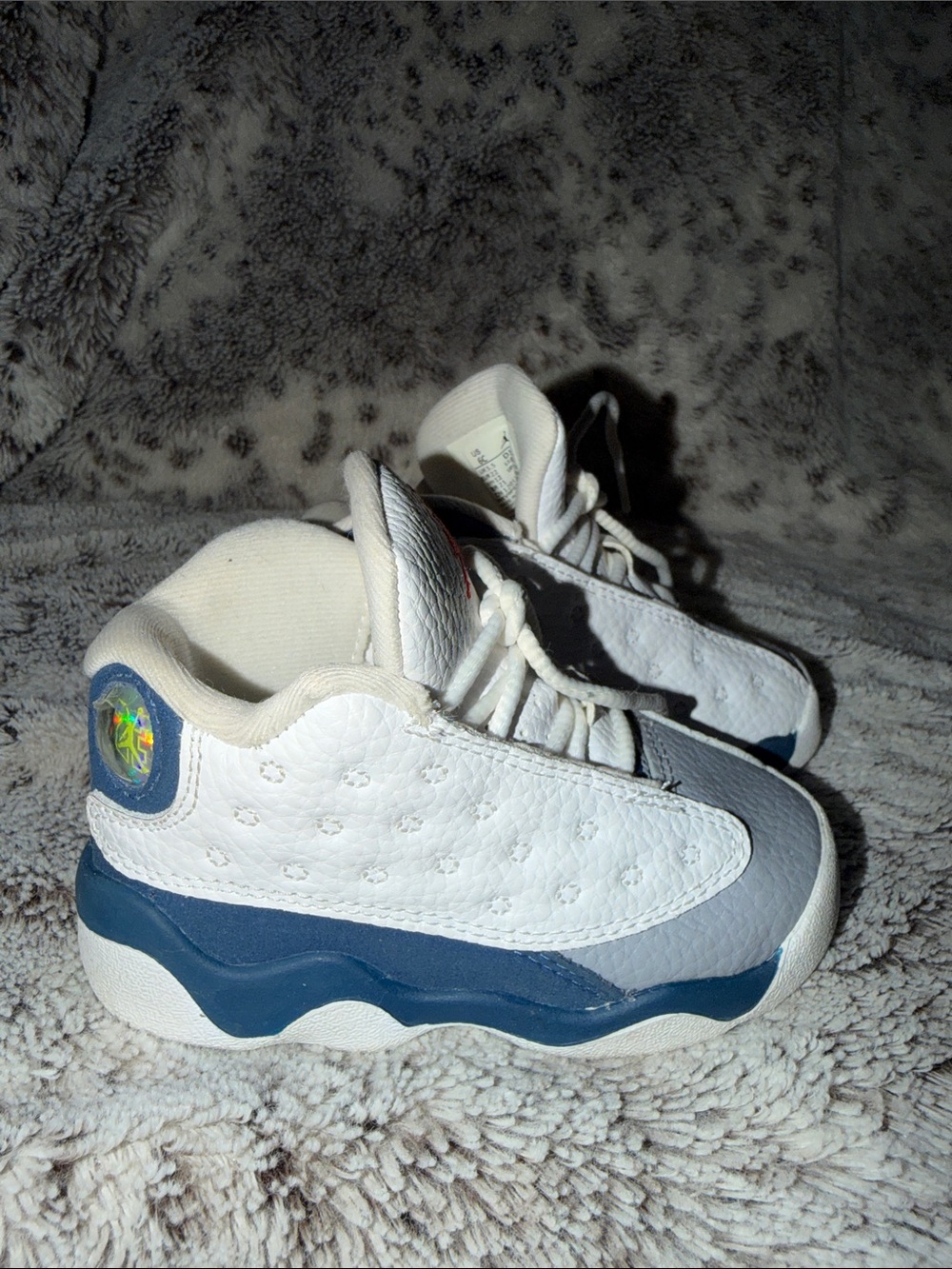 Jordan 13 Kids White and Navy Athletic Sneakers